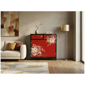 Hand-Painted Floral and Bird Two-Door Cabinet
