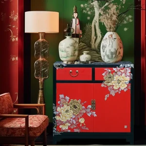 Painted Peony Two-Door Storage Cabinet