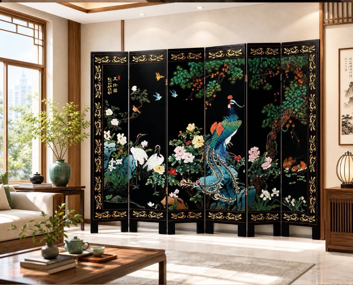 Dianluo Mother-of-Pearl Inlay Six-Panel Folding Screen