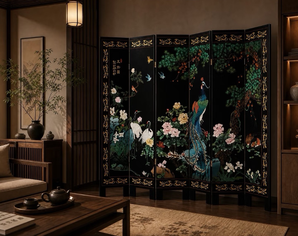 Dianluo Mother-of-Pearl Inlay Six-Panel Folding Screen - Image 5